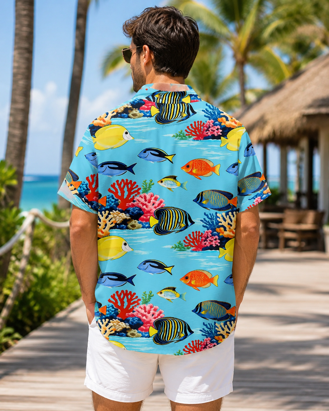 Men's Tropical Fish Coral Reef Hawaiian Shirt