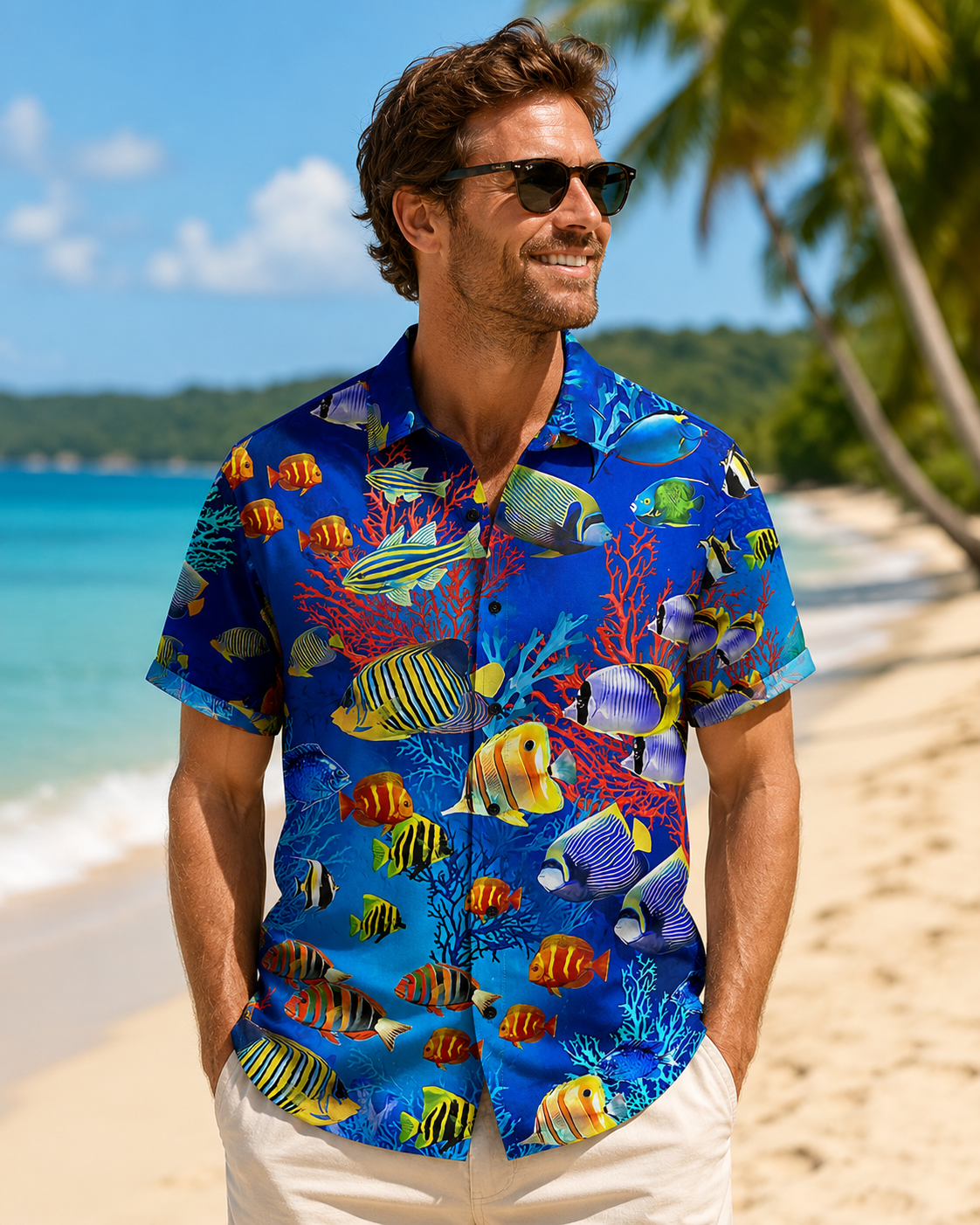 Men's Tropical Fish Coral Reef Hawaiian Shirt | Short Sleeve
