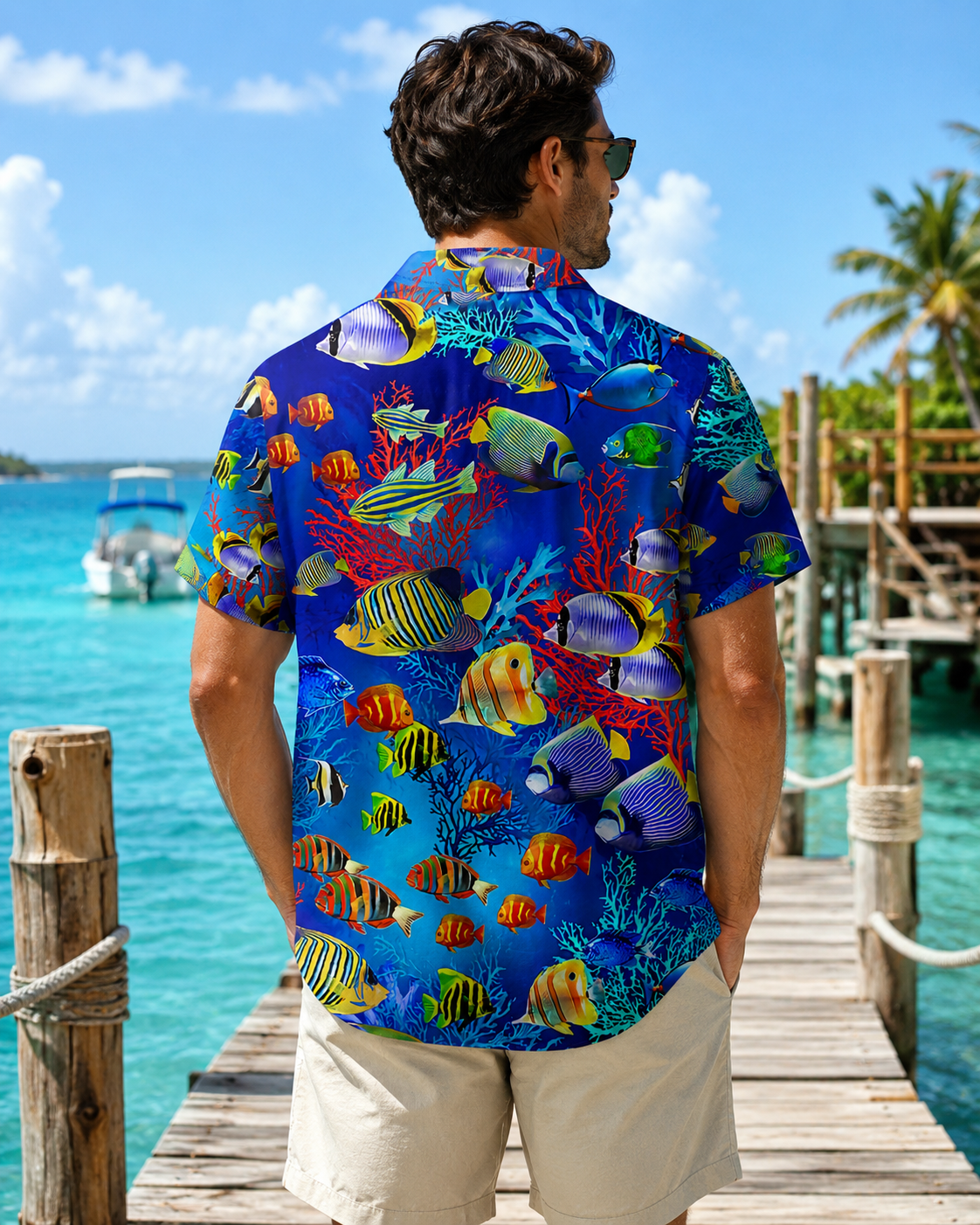 Men's Tropical Fish Coral Reef Hawaiian Shirt | Short Sleeve