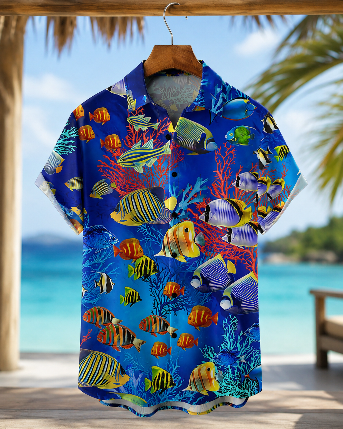 Men's Tropical Fish Coral Reef Hawaiian Shirt | Short Sleeve