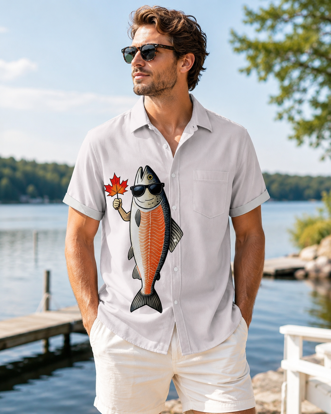 Men's Cool Salmon With Sunglasses Maple Leaf Shirt