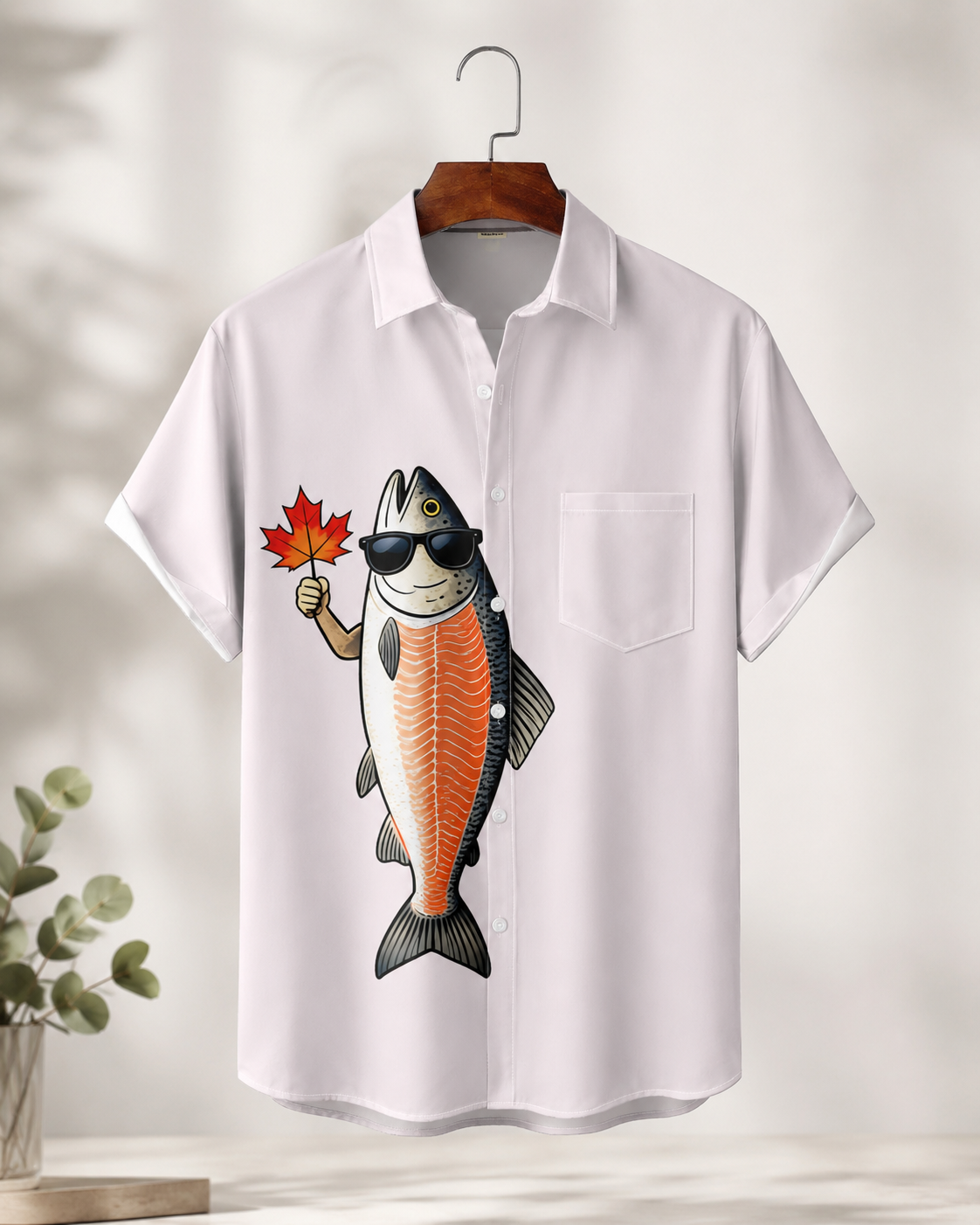 Men's Cool Salmon With Sunglasses Maple Leaf Shirt