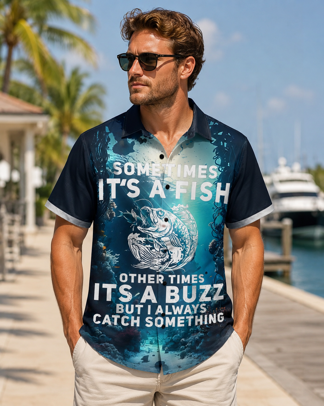 Men's Funny Fishing Quote Deep Ocean Hawaiian Shirt