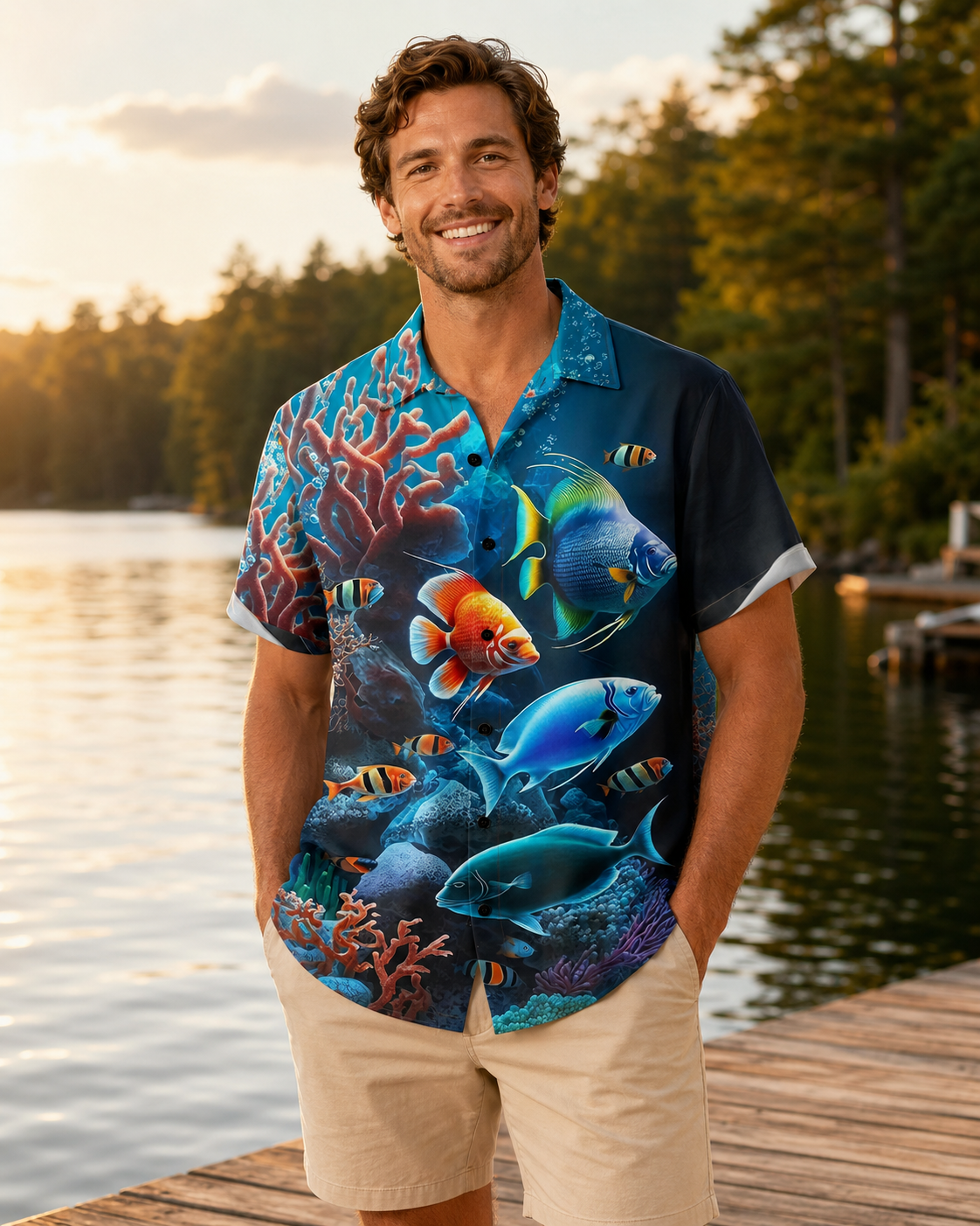 Underwater Coral Reef Tropical Fish Men's Hawaiian Shirt