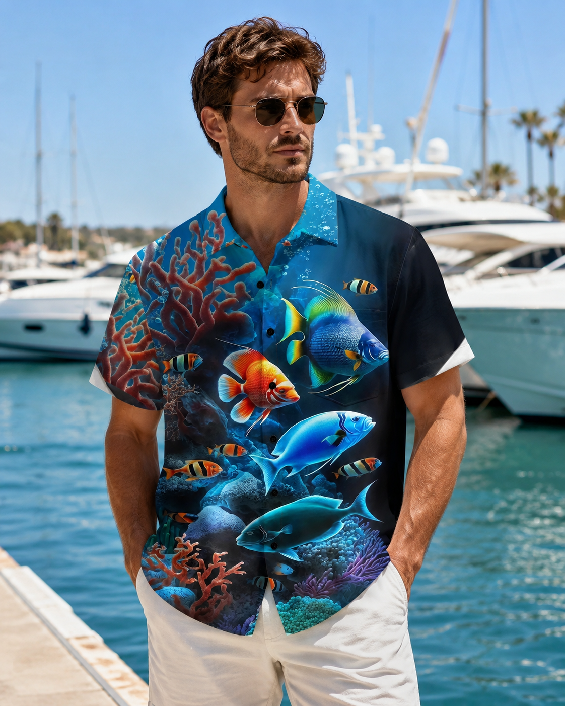 Underwater Coral Reef Tropical Fish Men's Hawaiian Shirt