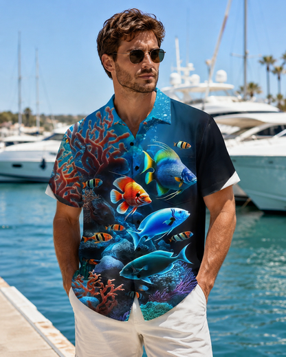 Underwater Coral Reef Tropical Fish Men's Hawaiian Shirt