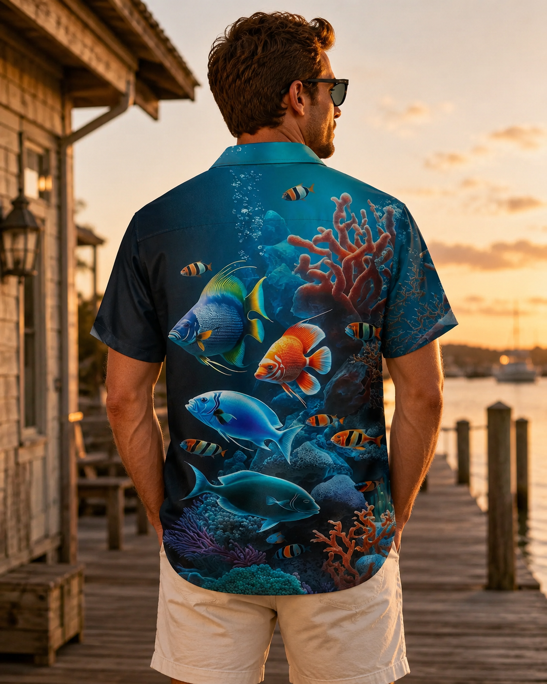 Underwater Coral Reef Tropical Fish Men's Hawaiian Shirt