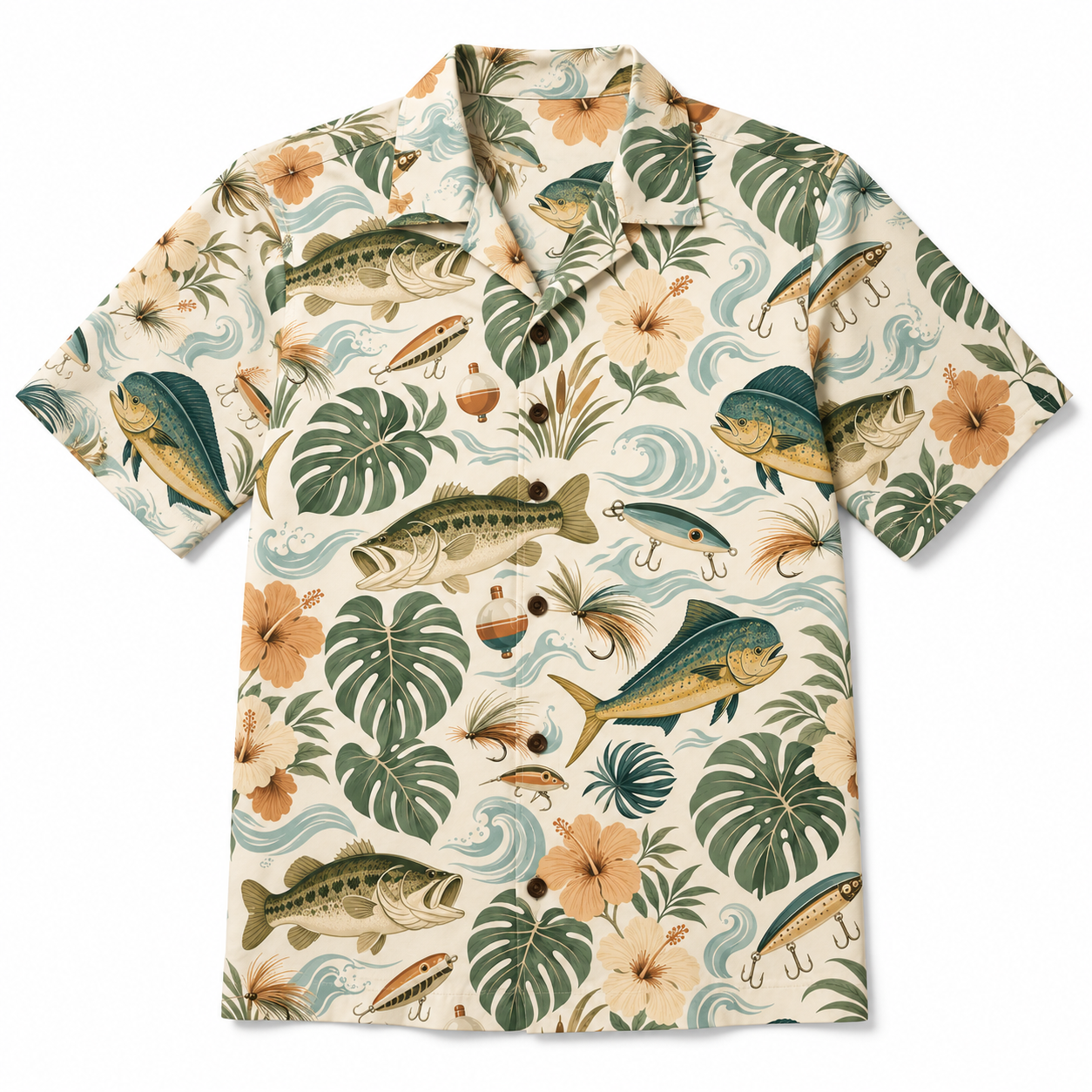 Largemouth Bass & Mahi Hawaiian Shirt – Vintage Fishing Camp Shirt for Men