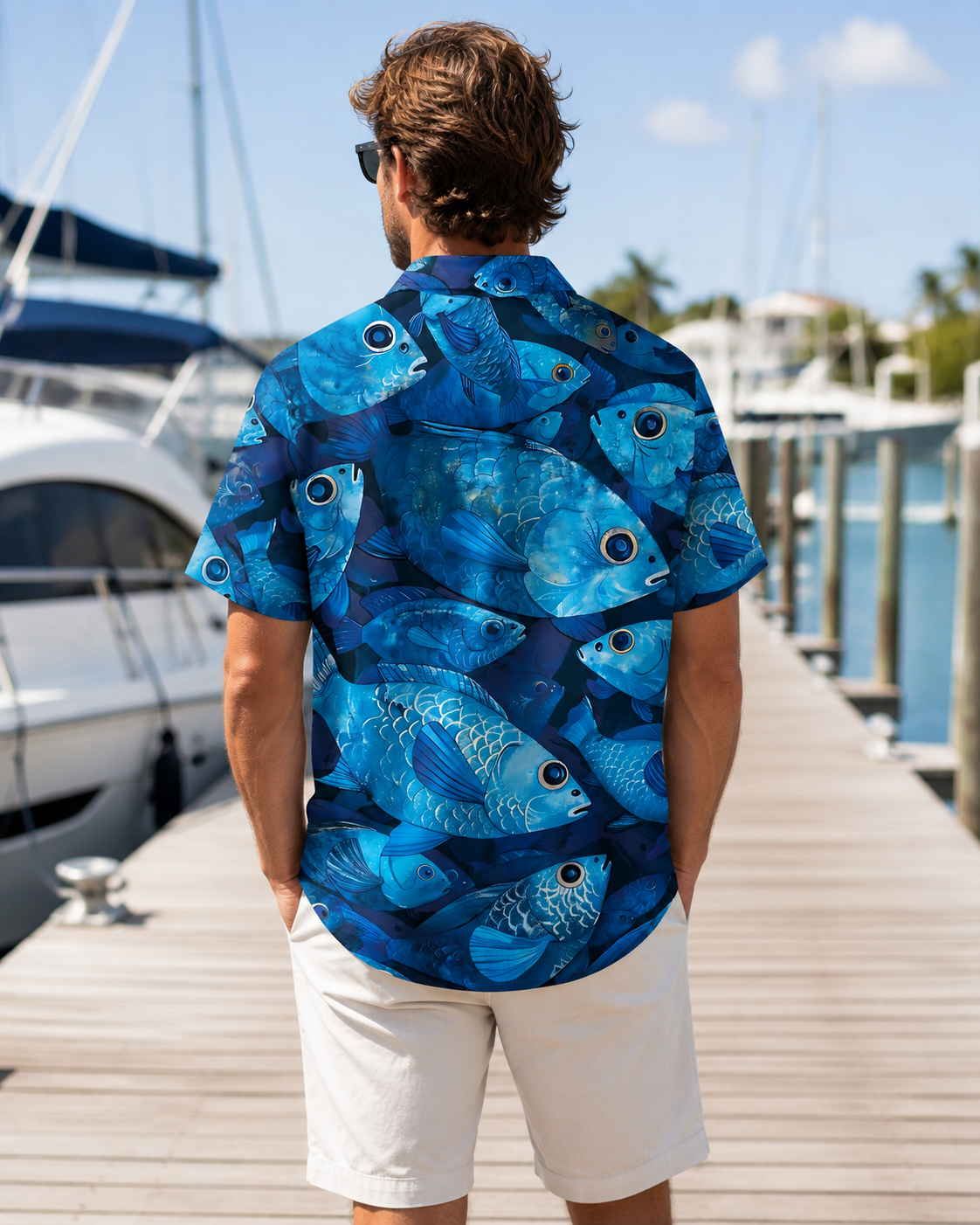 Men's Blue Ocean School of Fish Hawaiian Shirt