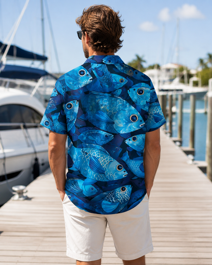 Men's Blue Ocean School of Fish Hawaiian Shirt