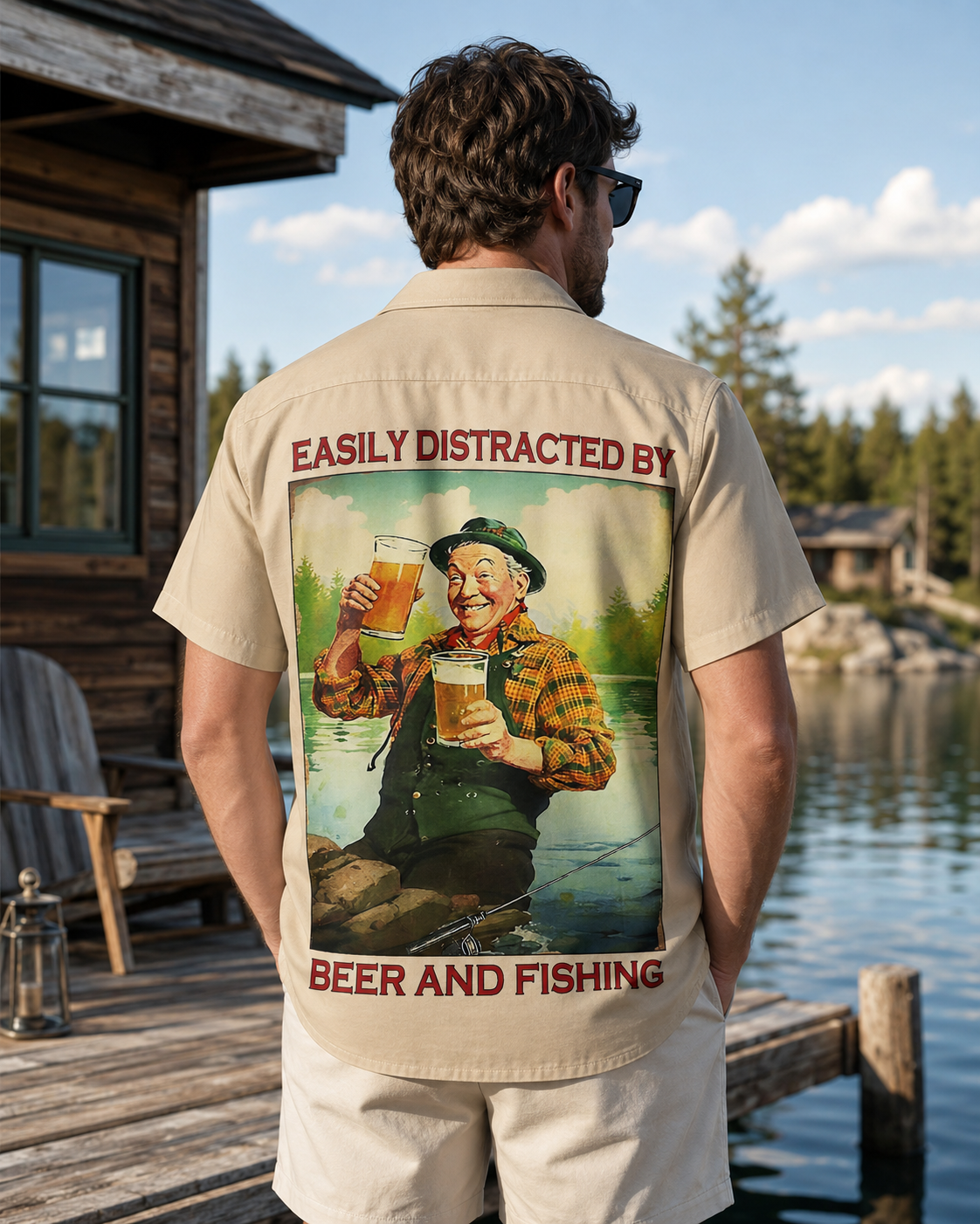 Men's Easily Distracted By Beer And Fishing Shirt