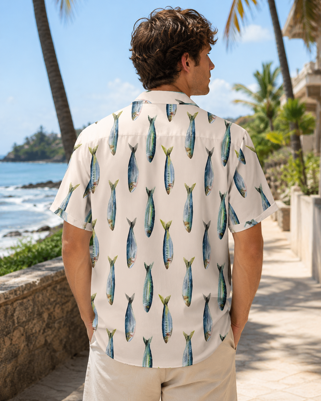 Bigfoot Fisherman Holding Trout Men's Hawaiian Shirt