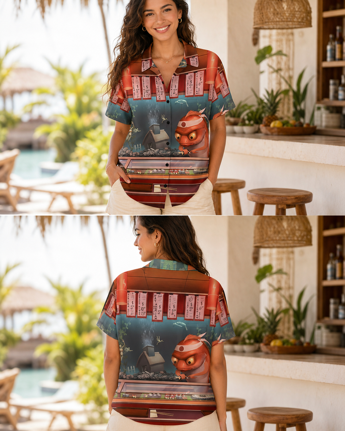 Men's Funny Ninja Fish Sushi Bar Hawaiian Shirt