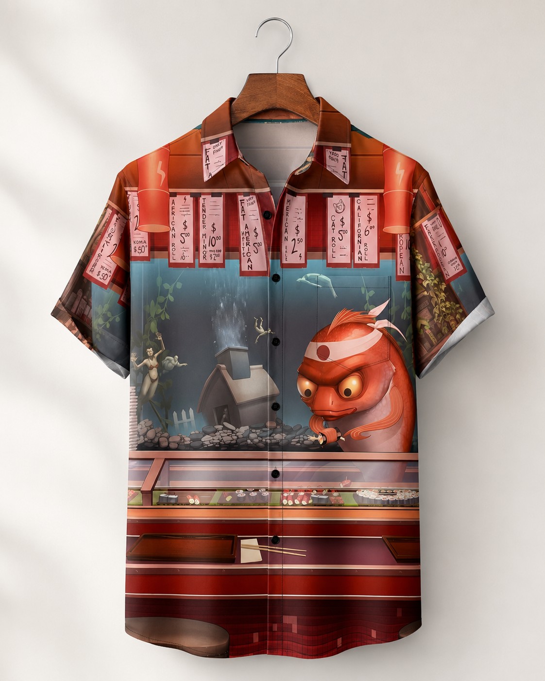 Men's Funny Ninja Fish Sushi Bar Hawaiian Shirt