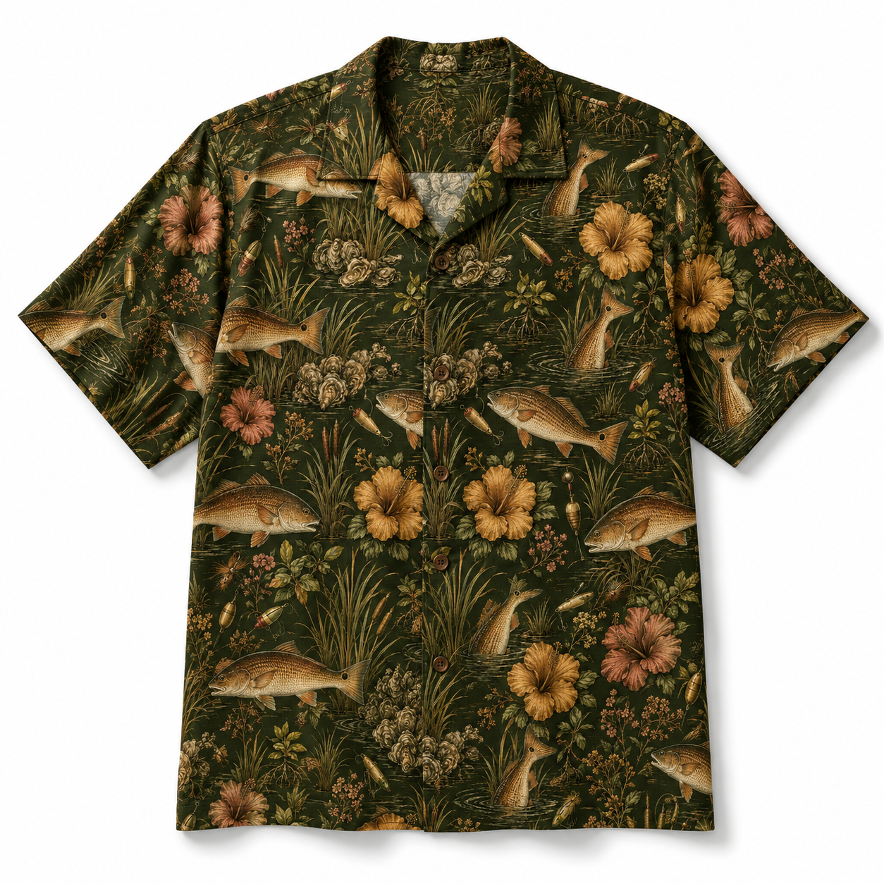 Vintage Redfish Hawaiian Shirt – Inshore Saltwater Fishing Camp Shirt for Men