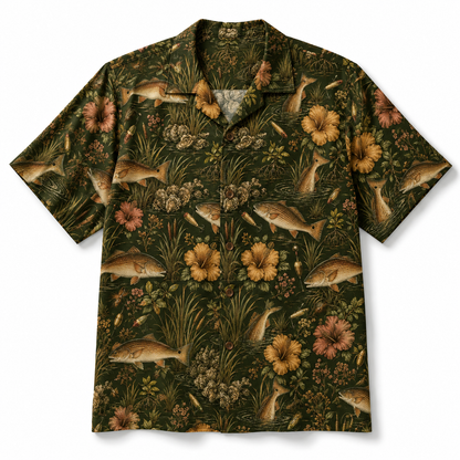 Vintage Redfish Hawaiian Shirt – Inshore Saltwater Fishing Camp Shirt for Men