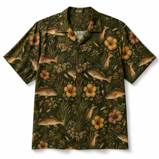 Vintage Redfish Hawaiian Shirt – Inshore Saltwater Fishing Camp Shirt for Men