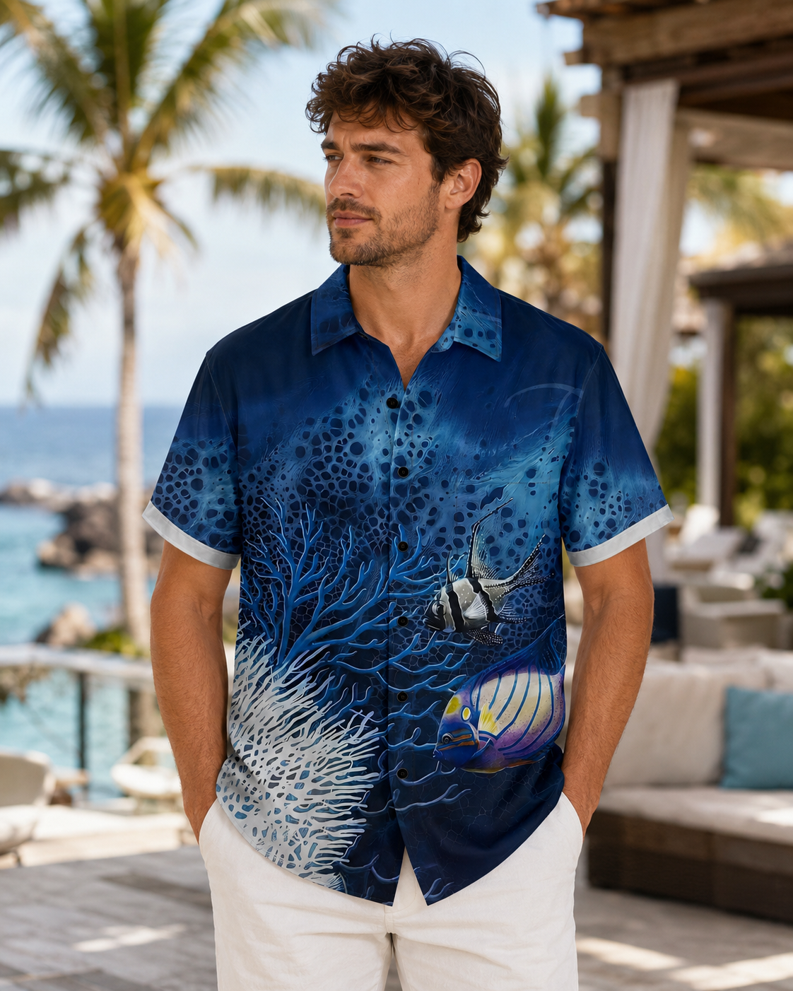 Men's Deep Sea Coral & Tropical Fish Hawaiian Shirt