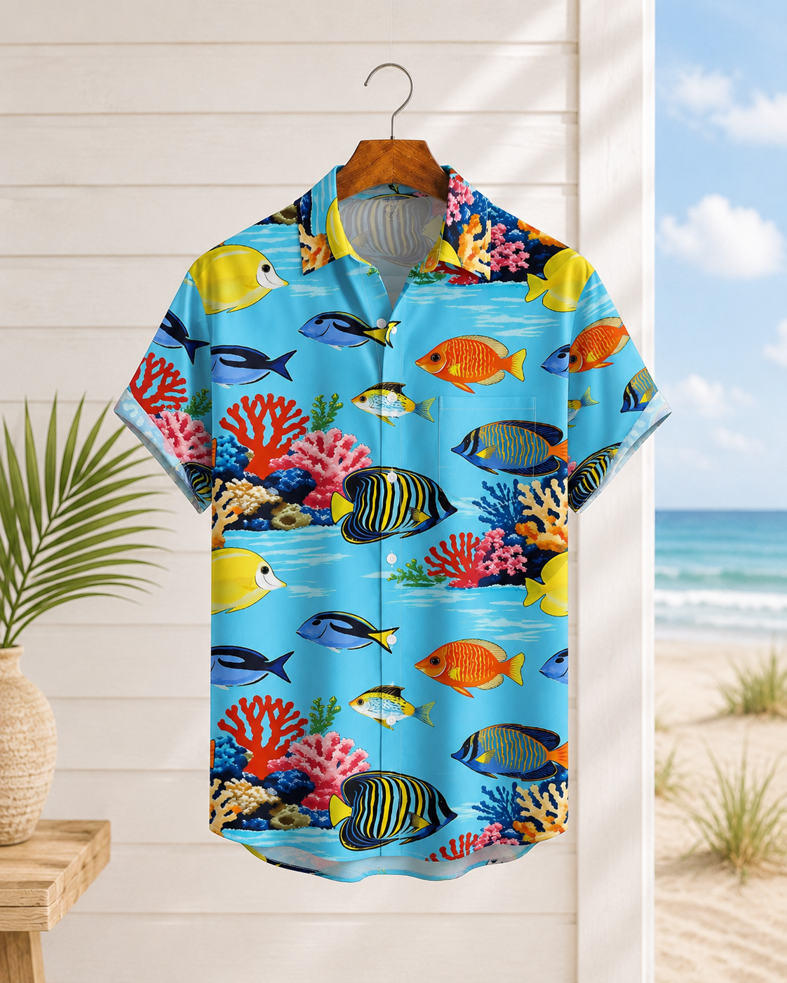 Men's Tropical Fish Coral Reef Hawaiian Shirt | Short Sleeve