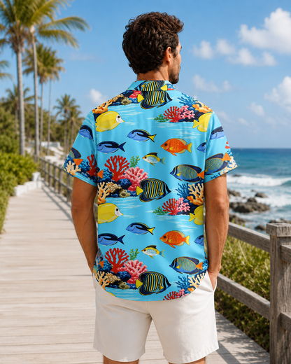 Men's Tropical Fish Coral Reef Hawaiian Shirt | Short Sleeve
