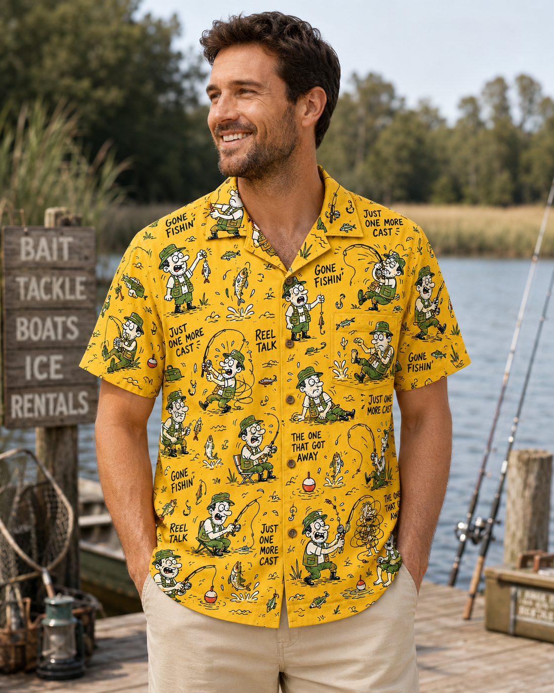 Yellow Gone Fishin Reel Talk One More Cast Funny Shirt