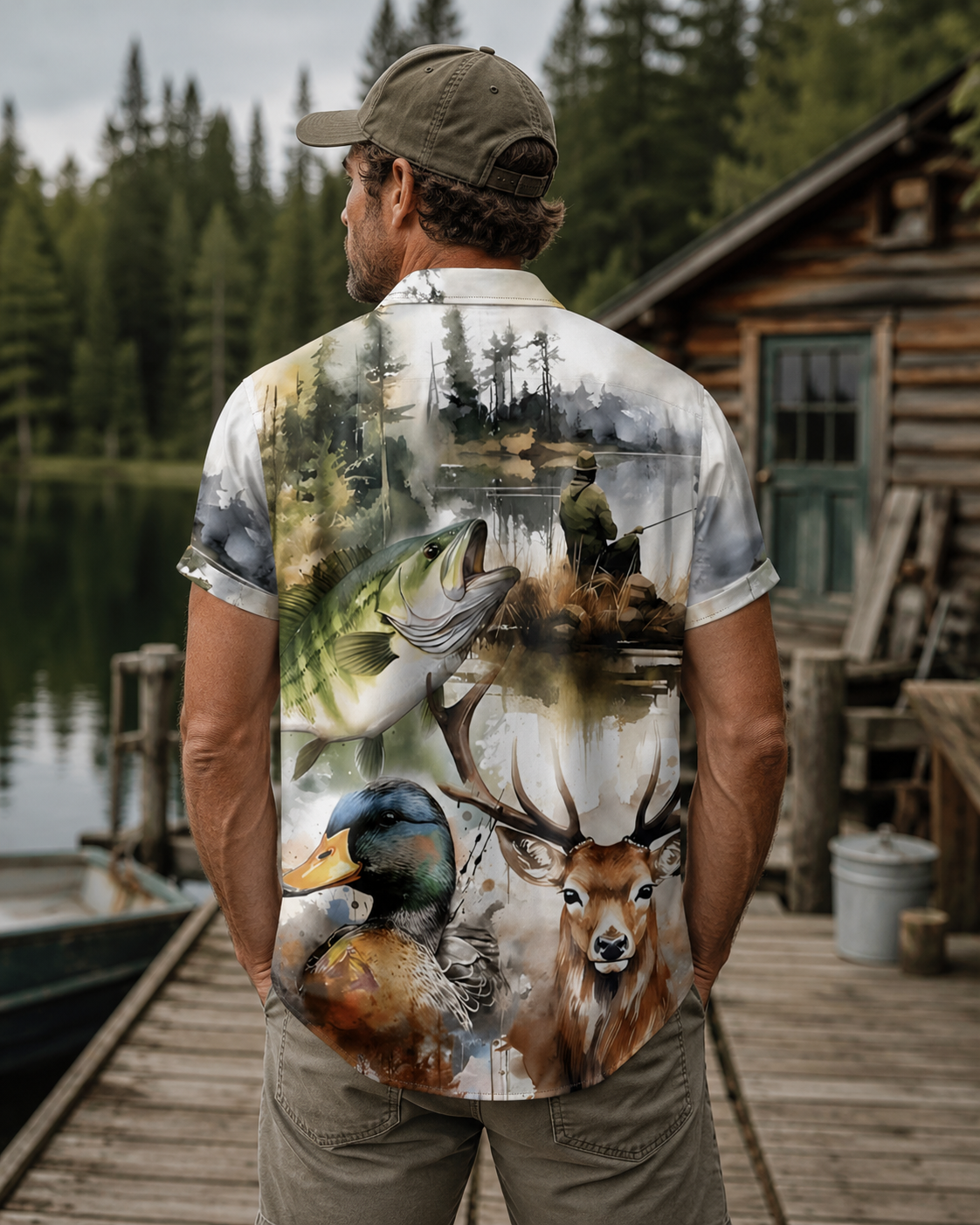 Men's Hunting Fishing Wildlife Hawaiian Shirt | Short Sleeve