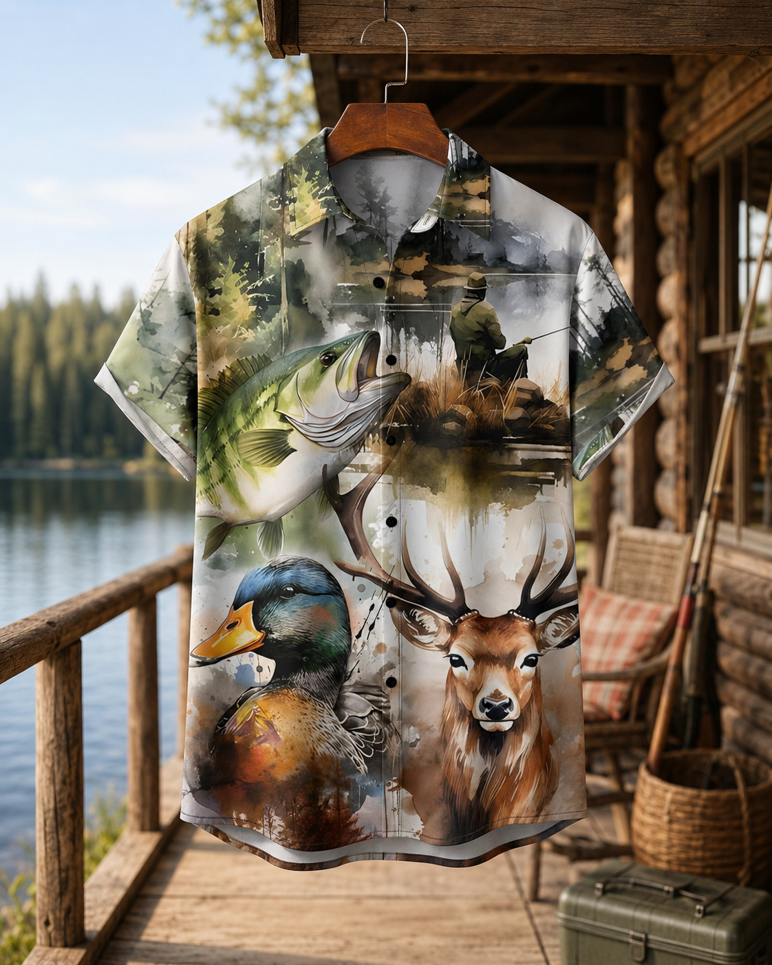 Men's Hunting Fishing Wildlife Hawaiian Shirt | Short Sleeve