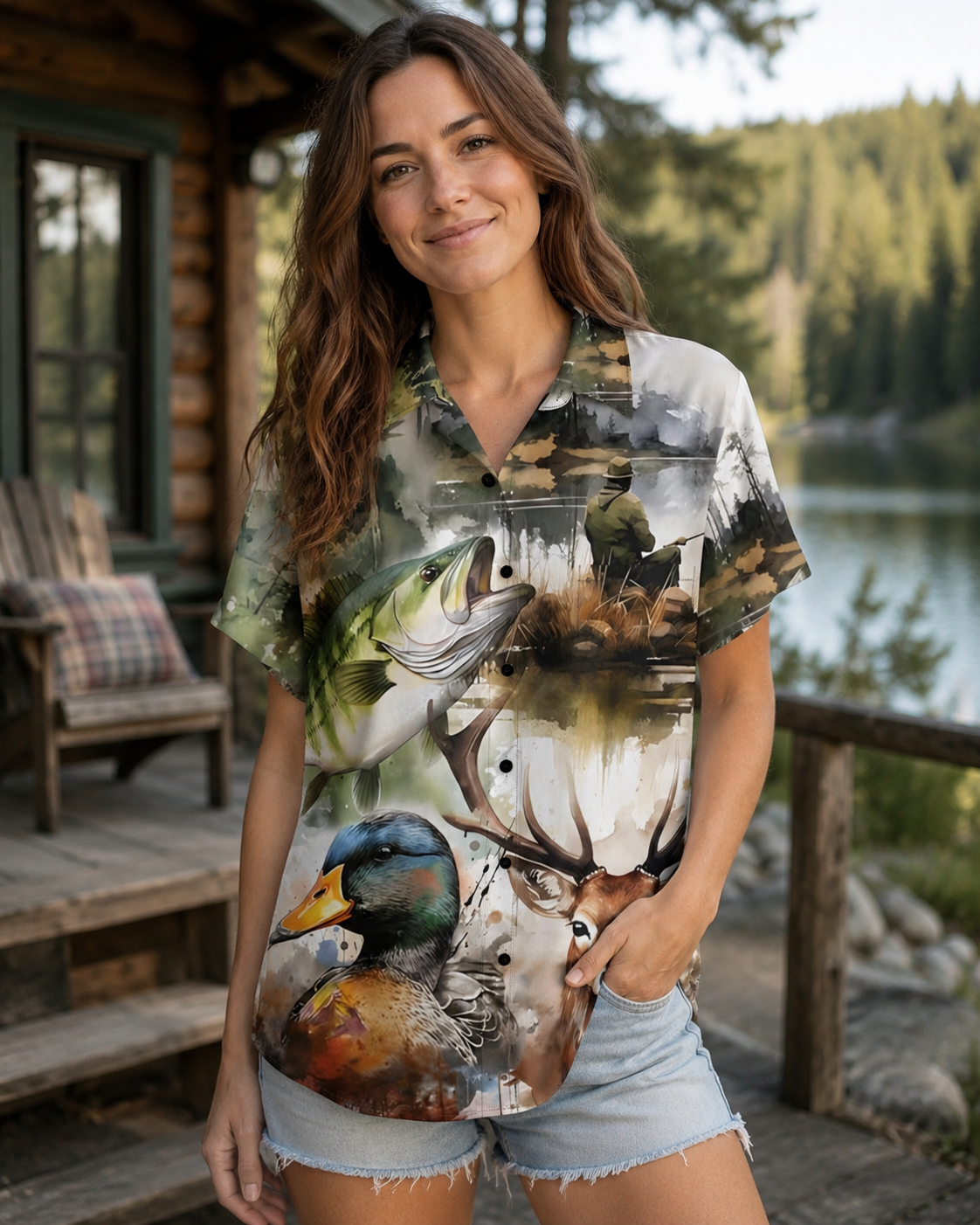 Men's Hunting Fishing Wildlife Hawaiian Shirt | Short Sleeve