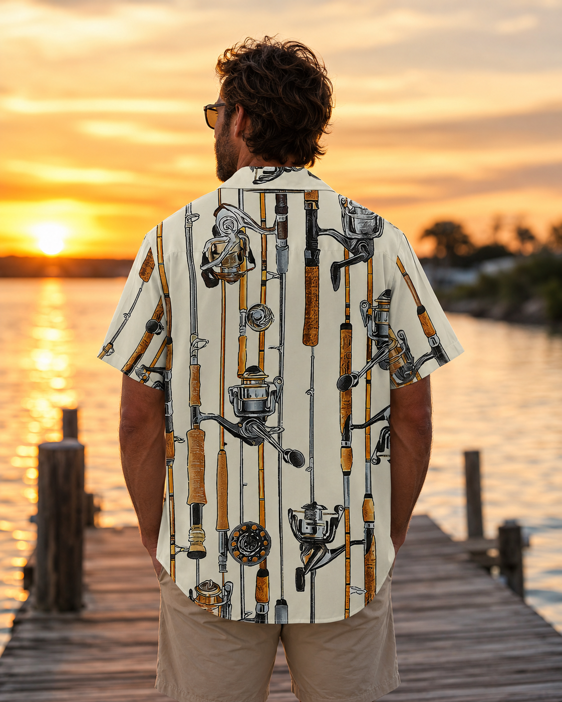 Bigfoot Fisherman Fishing Rod Gear Men's Hawaiian Shirt