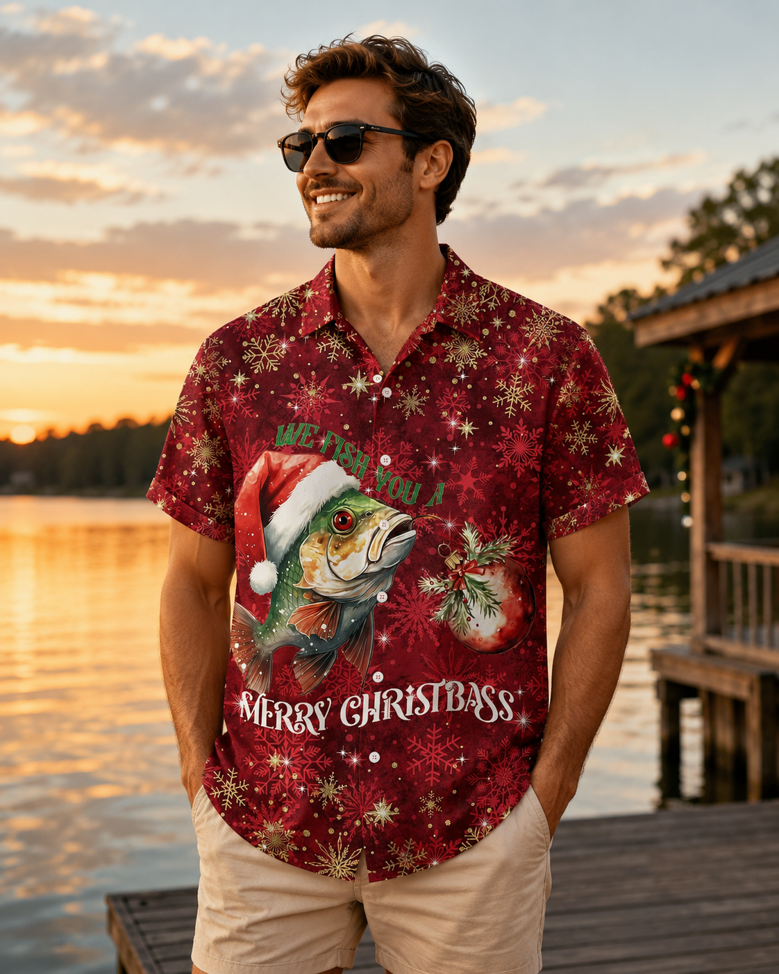 We Fish You Merry Christbass Men's Hawaiian Shirt