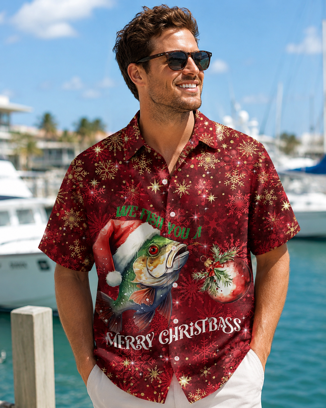 We Fish You Merry Christbass Men's Hawaiian Shirt