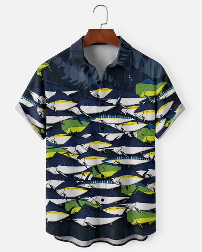 Men's Tuna Mahi Mahi School of Fish Hawaiian Shirt