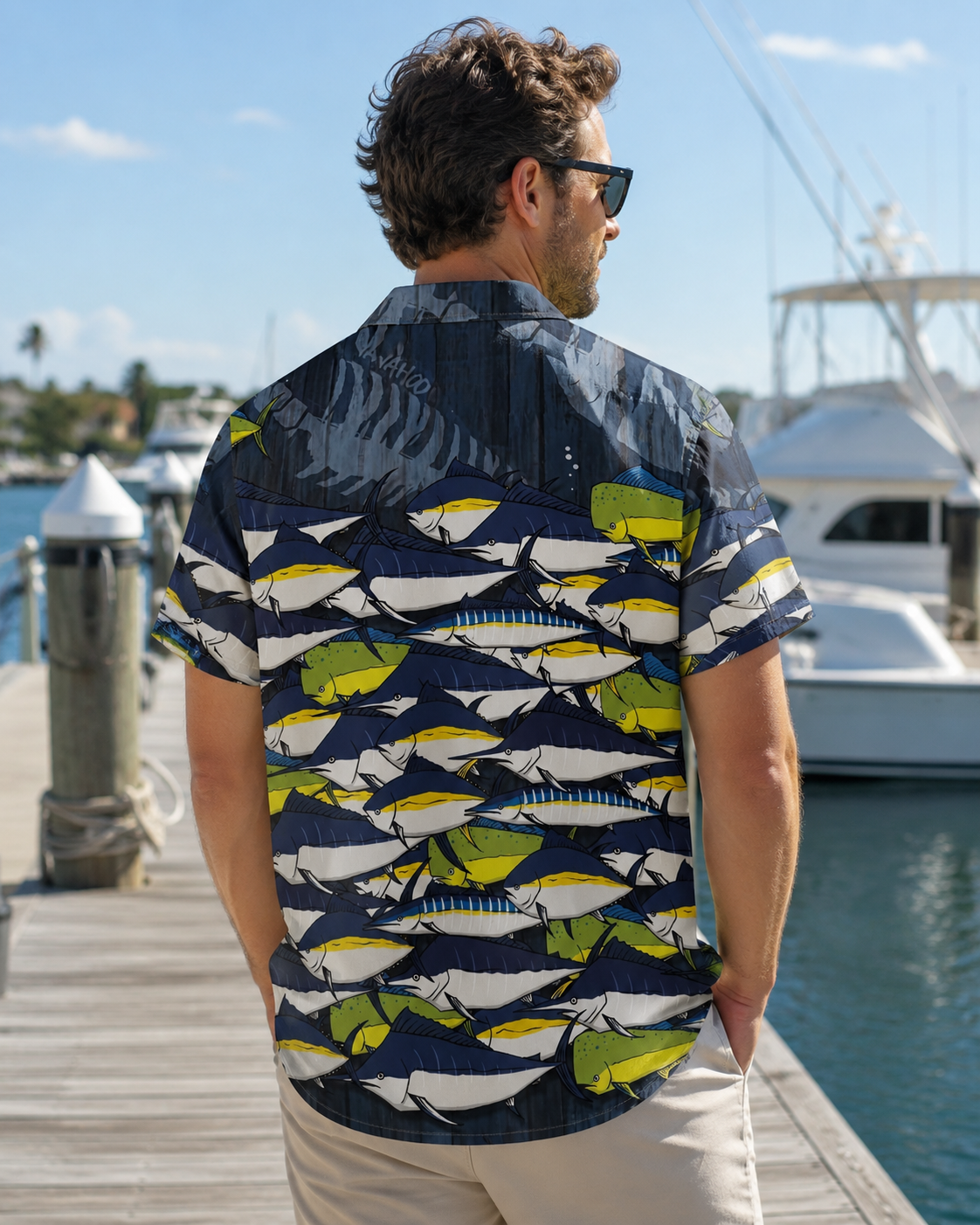 Men's Tuna Mahi Mahi School of Fish Hawaiian Shirt