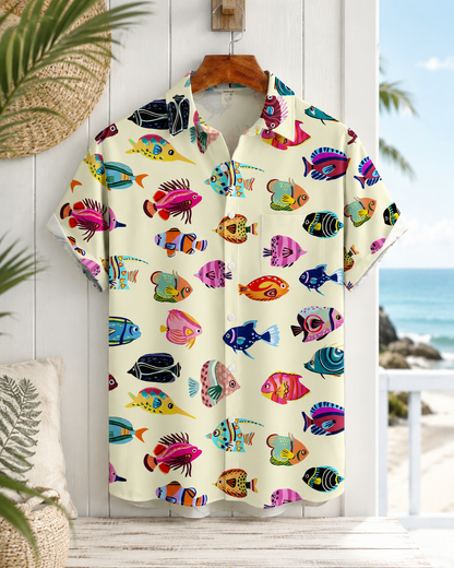 Men's Colorful Tropical Fish Hawaiian Shirt | Short Sleeve