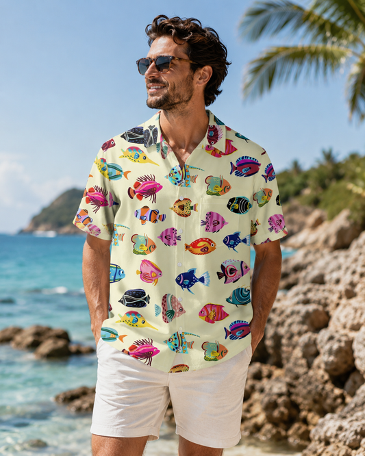 Men's Colorful Tropical Fish Hawaiian Shirt | Short Sleeve