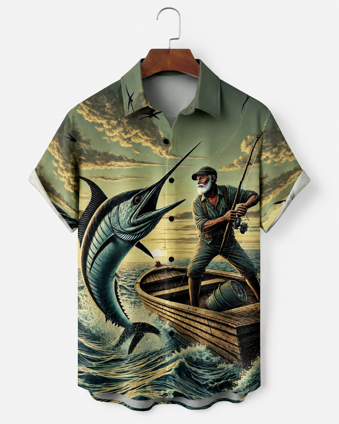 Men's Old Fisherman Catching Marlin Ocean Hawaiian Shirt