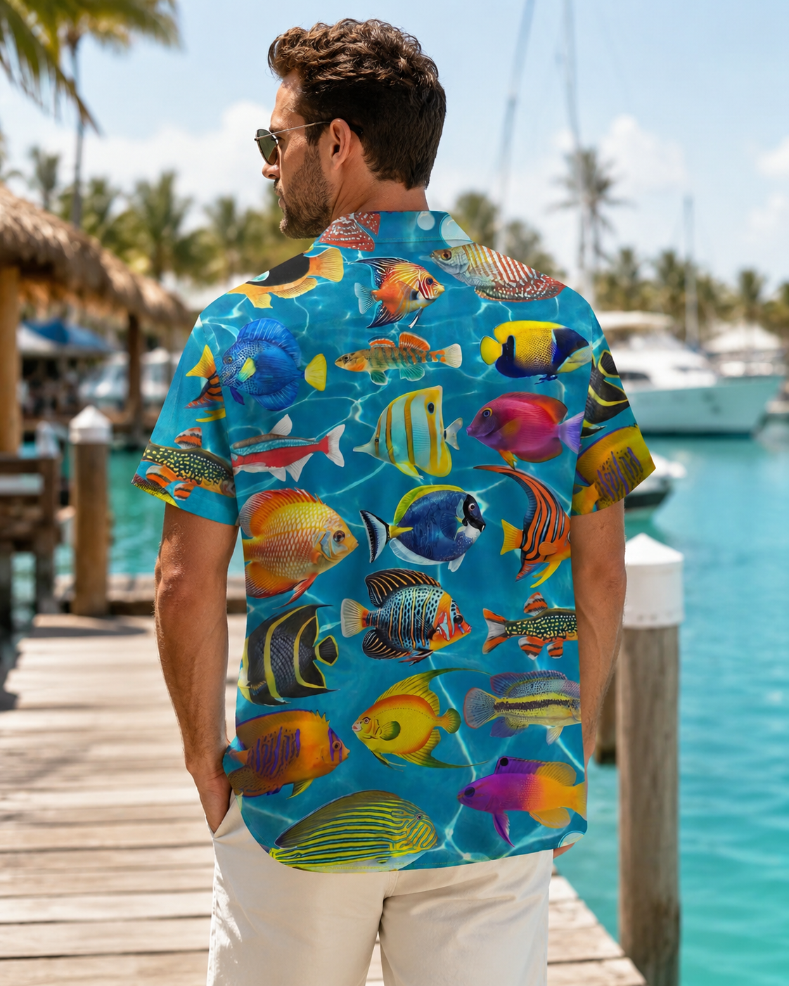 Men's Colorful Tropical Fish Blue Ocean Hawaiian Shirt