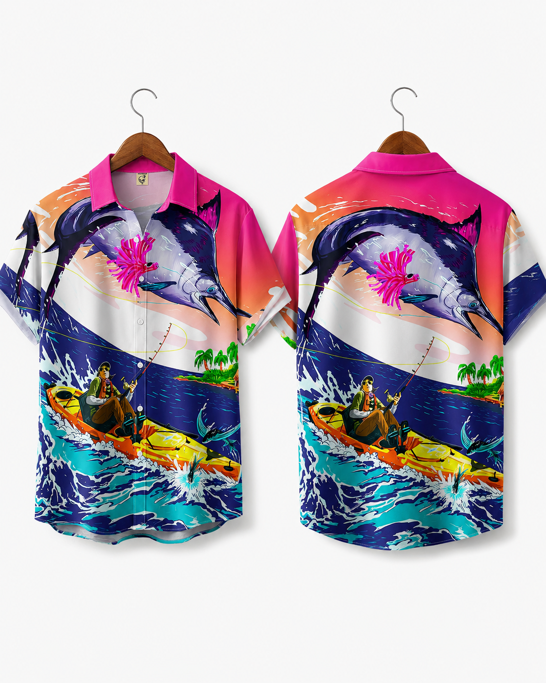 Men's Kayak Fisherman Jumping Marlin Hawaiian Shirt