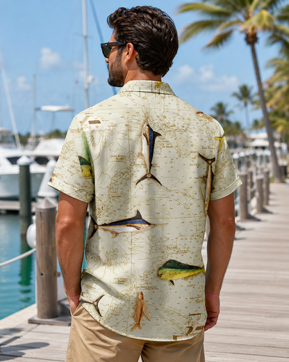 Bigfoot Fisherman Nautical Map Men's Hawaiian Shirt