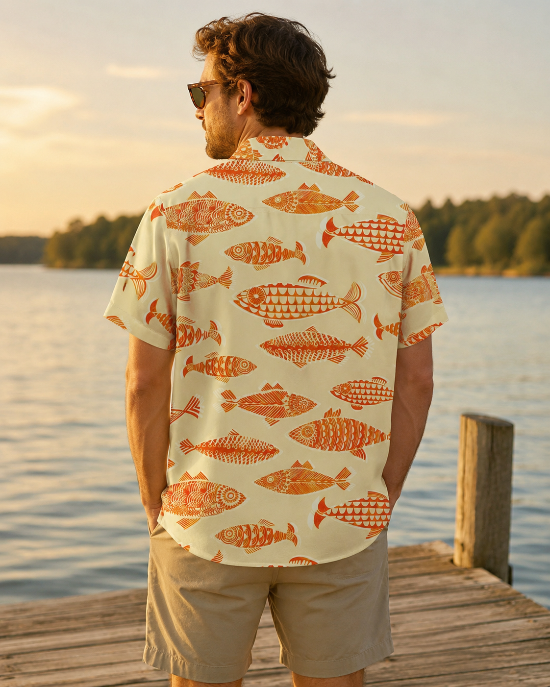 Cool Bear Fisherman Two Bass Men's Hawaiian Shirt