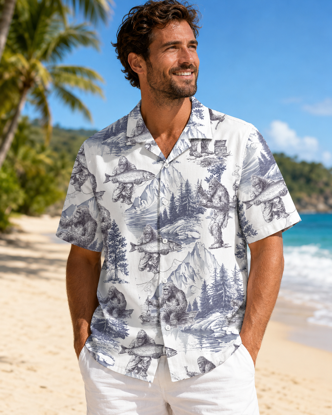 Men's Vintage Bigfoot Fishing Toile Shirt | Short Sleeve Shirt