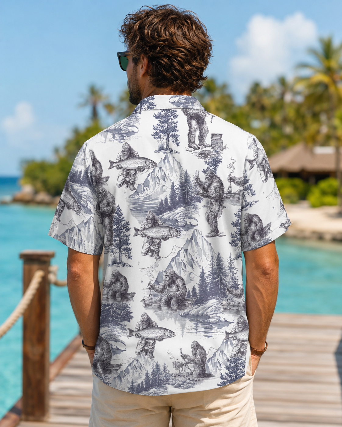 Men's Vintage Bigfoot Fishing Toile Shirt | Short Sleeve Shirt