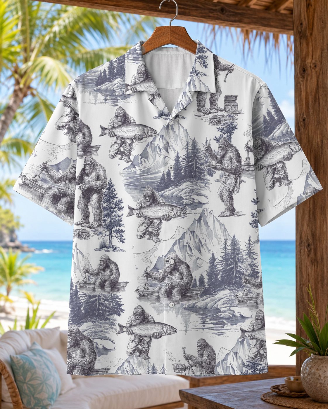 Men's Vintage Bigfoot Fishing Toile Shirt | Short Sleeve Shirt