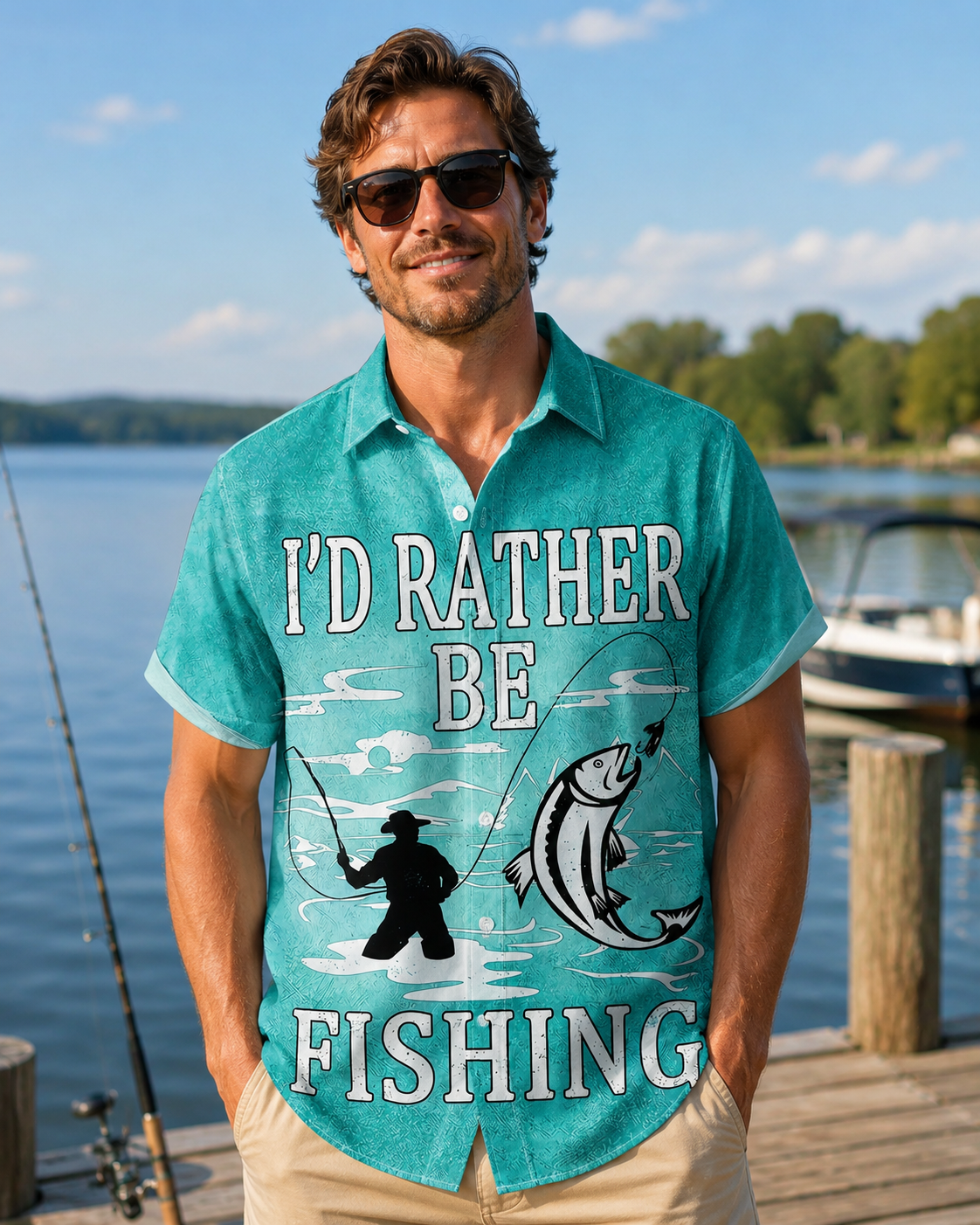 Men's I'd Rather Be Fishing Quote Hawaiian Shirt