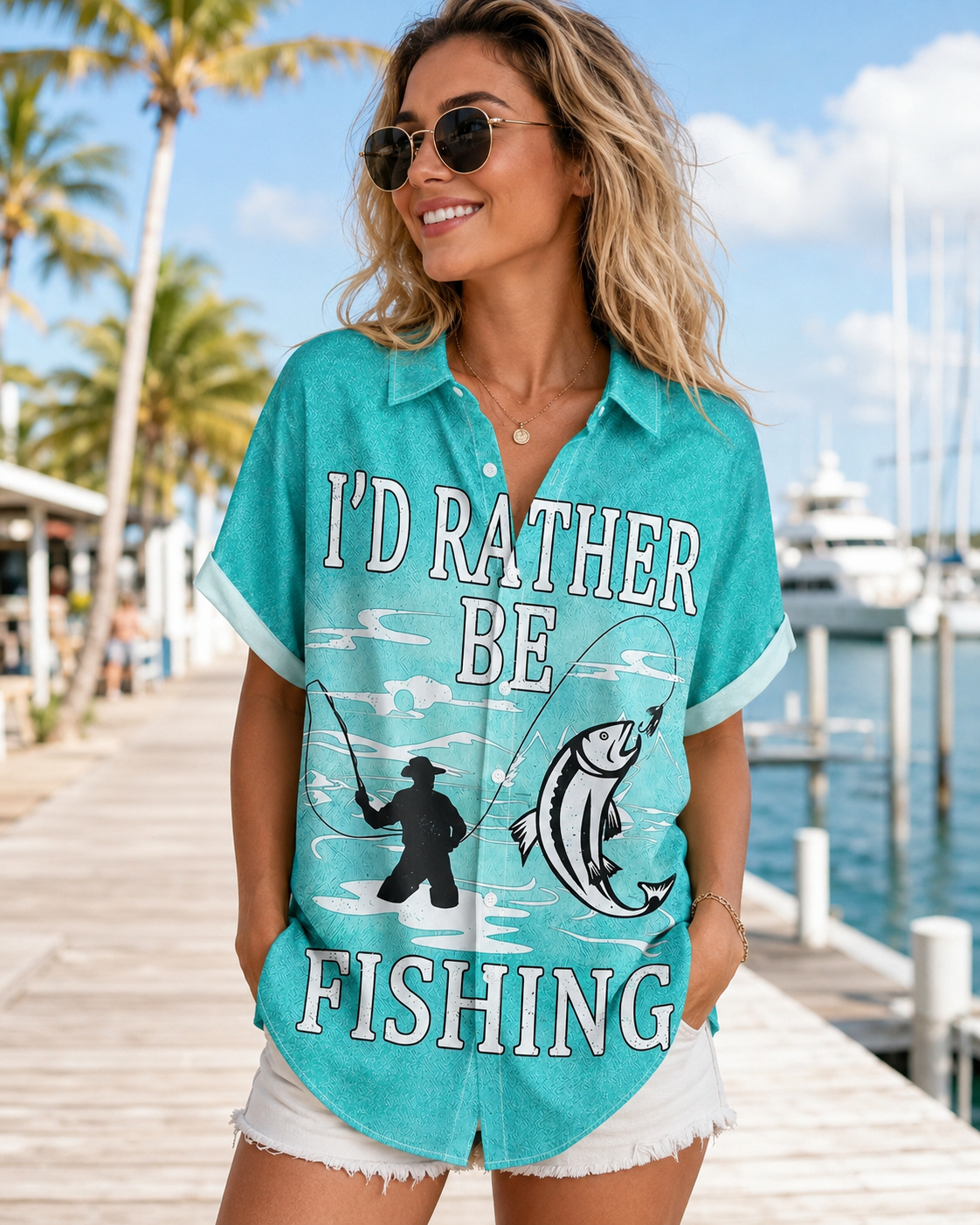 Men's I'd Rather Be Fishing Quote Hawaiian Shirt