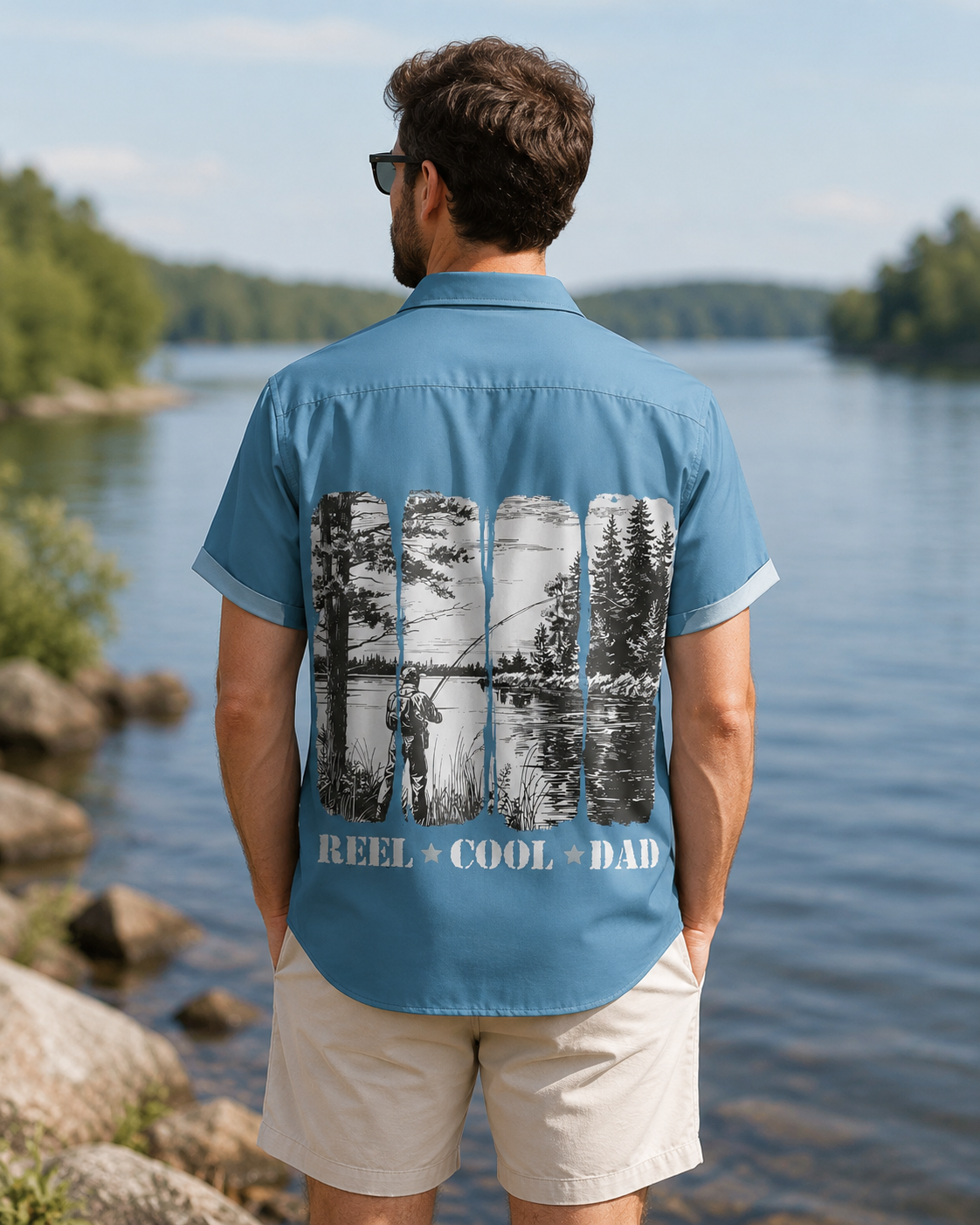 Men's Reel Cool Dad Fishing Lake Blue Hawaiian Shirt