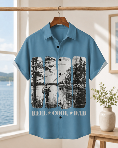 Men's Reel Cool Dad Fishing Lake Blue Hawaiian Shirt