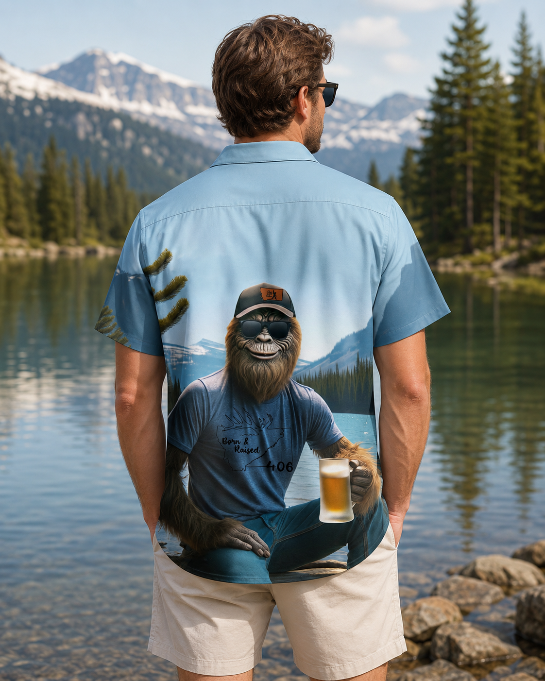Men's Bigfoot Born Raised Drinking Beer Hawaiian Shirt