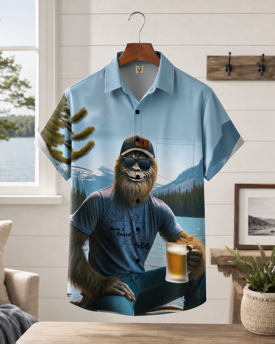 Men's Bigfoot Born Raised Drinking Beer Hawaiian Shirt