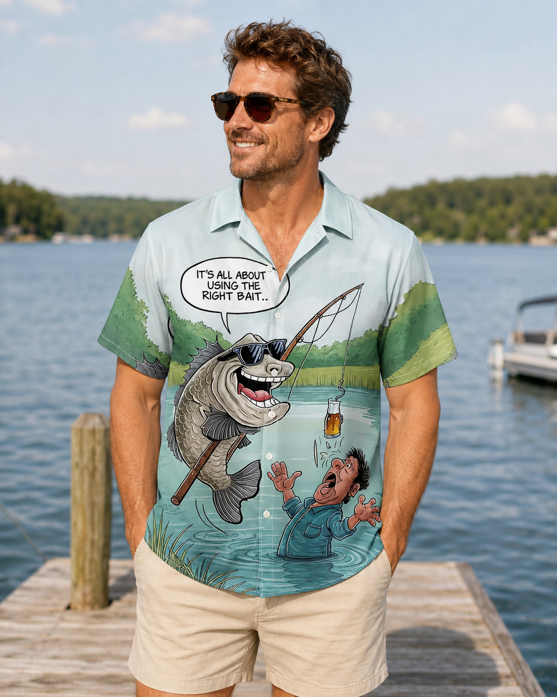 Men's Funny Fish Using Beer As Bait Hawaiian Shirt
